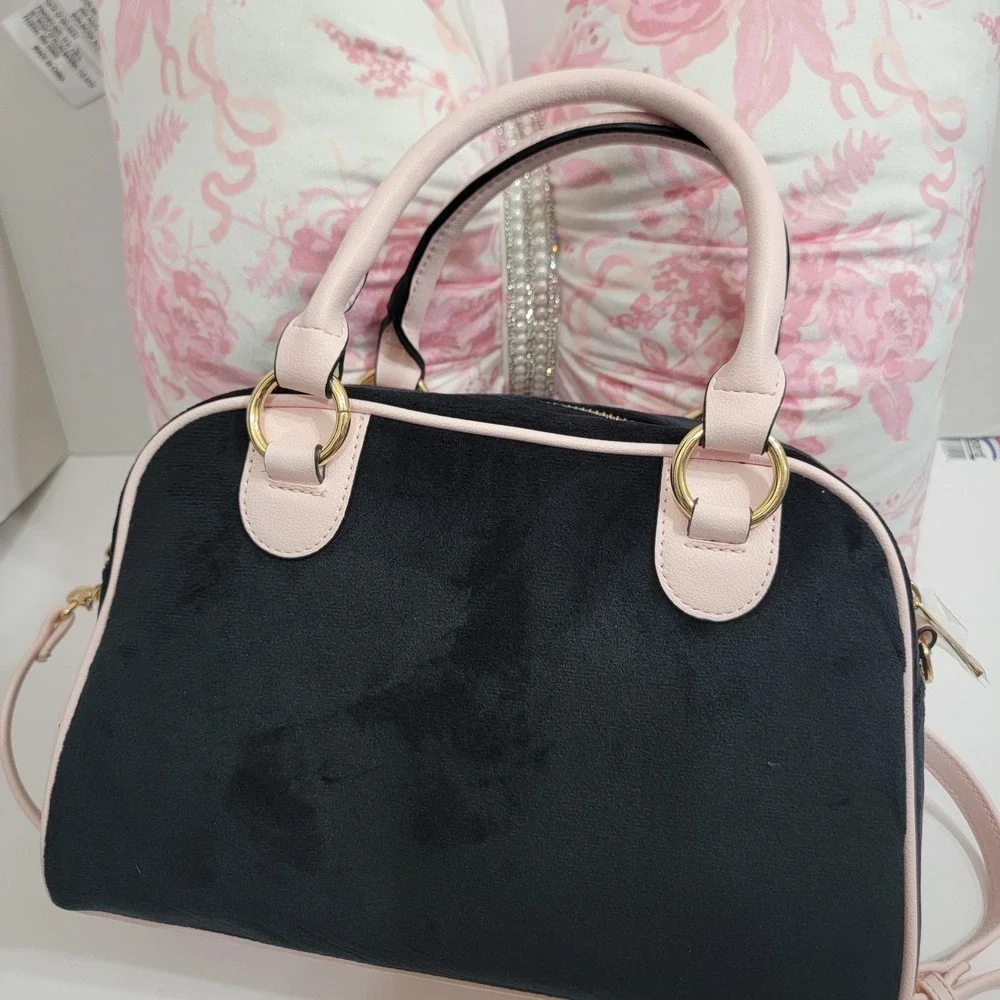 Juicy Couture Urban Heritage Bowler Bag VELOUR With Heart POM Bag Charm & WALLET